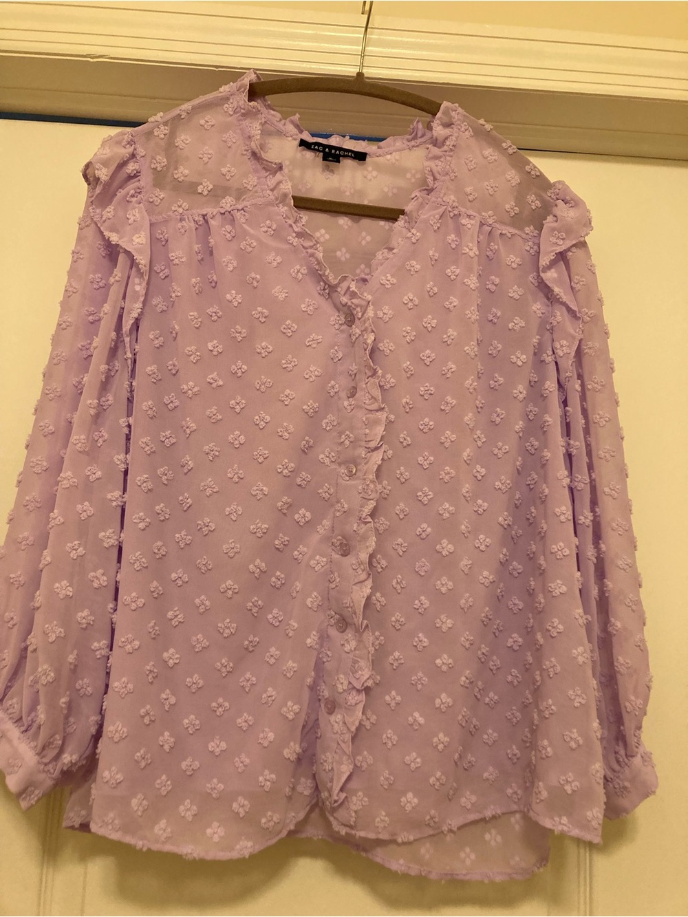 Zac & Rachel Lilac Ruffle Swiss Dot Blouse - Women's Top